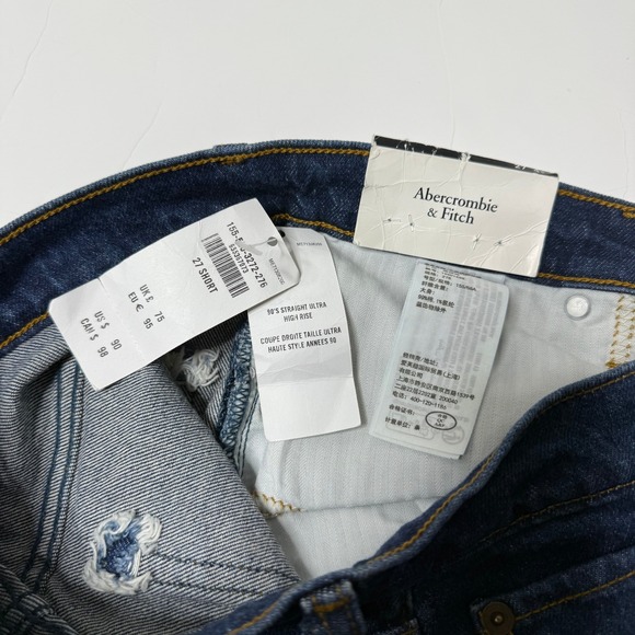 NWT Abercrombie 90s Straight Ultra High Rise Jeans 27 Short Dark Wash Denim - Picture 12 of 13